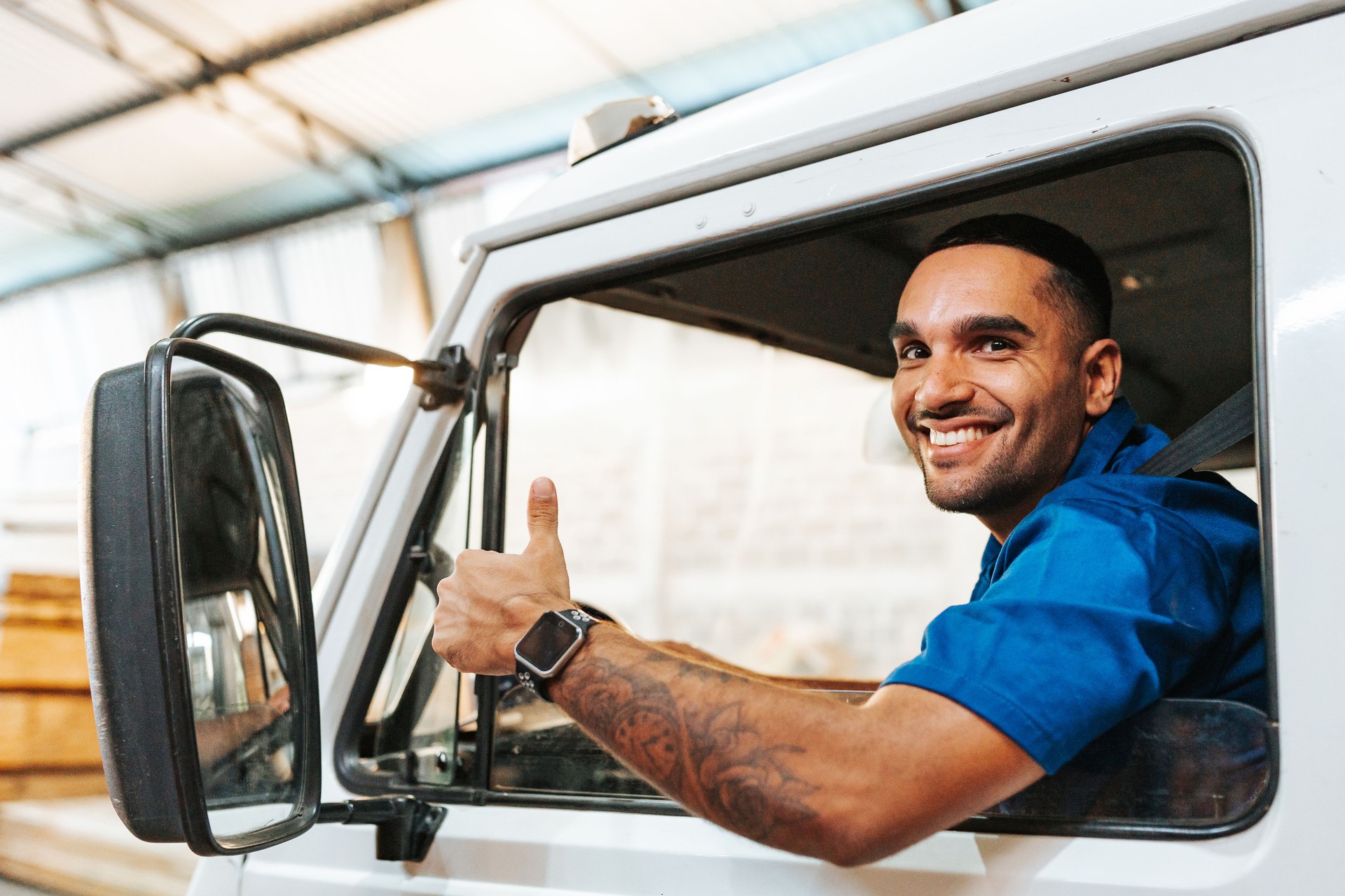 Trucker making OK sign